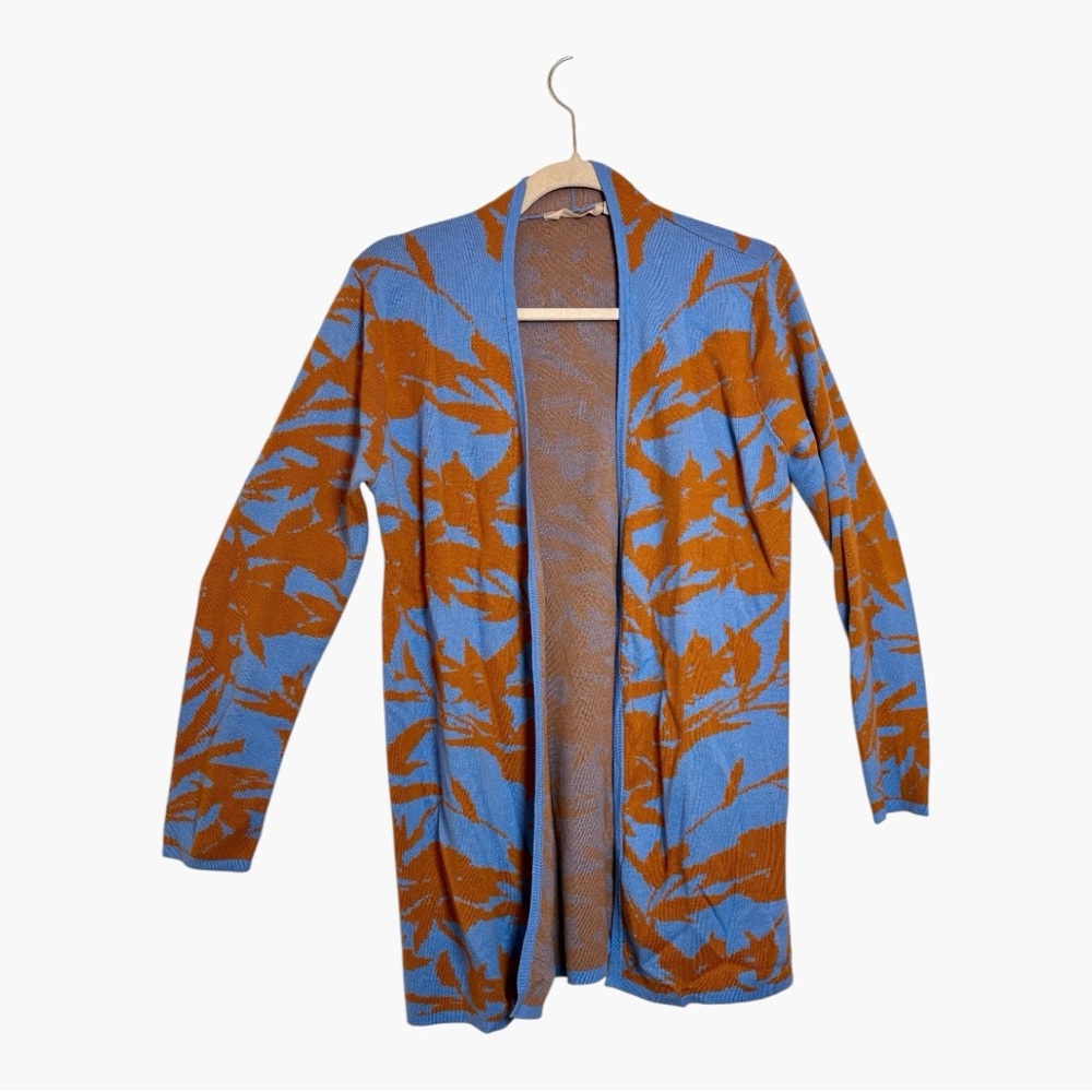 Soft Surroundings Blue Brown Abstract Open Front Layer Cardigan Medium - Picture 2 of 7